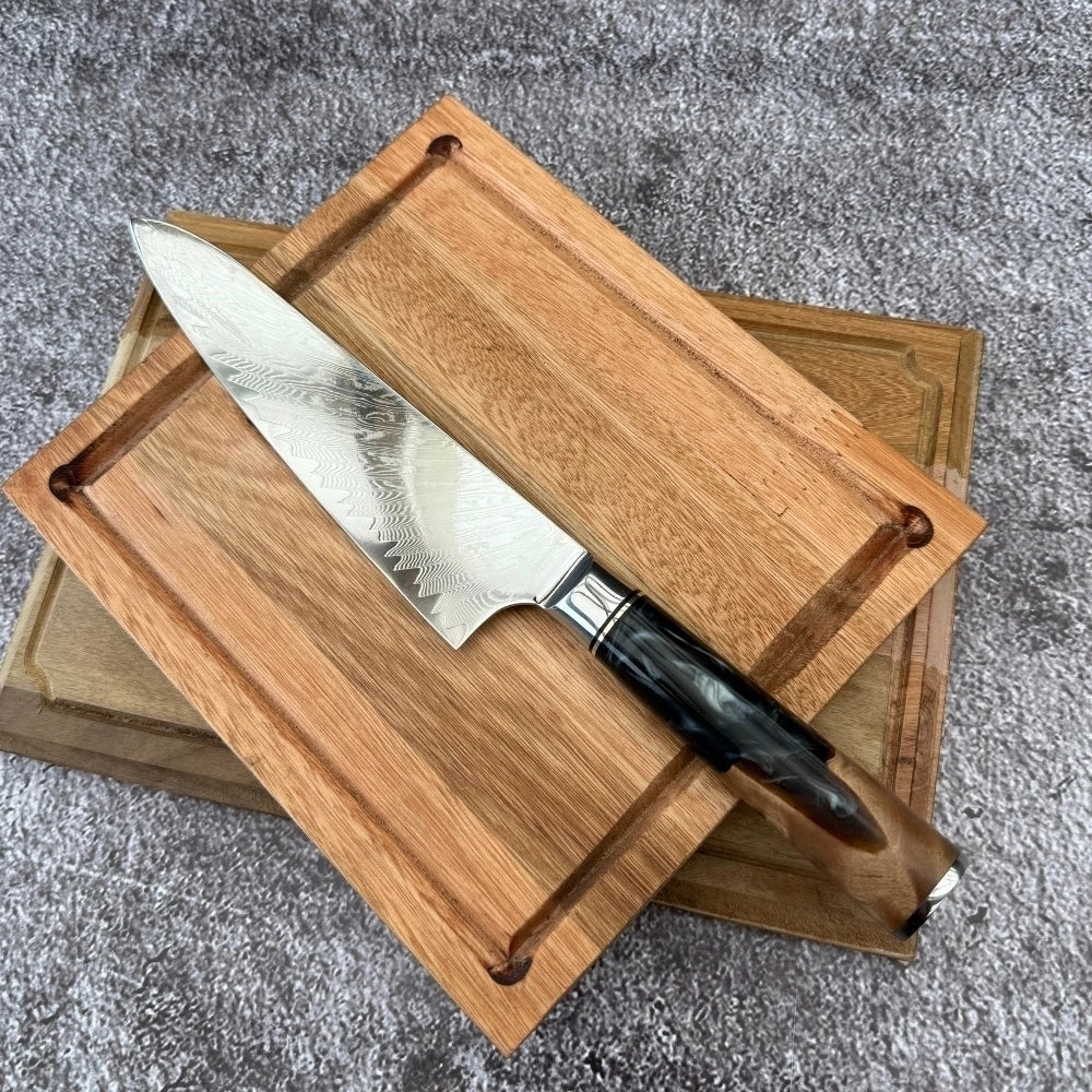 Cuchillo Gyuto Acero Damasco · Madera y Resina