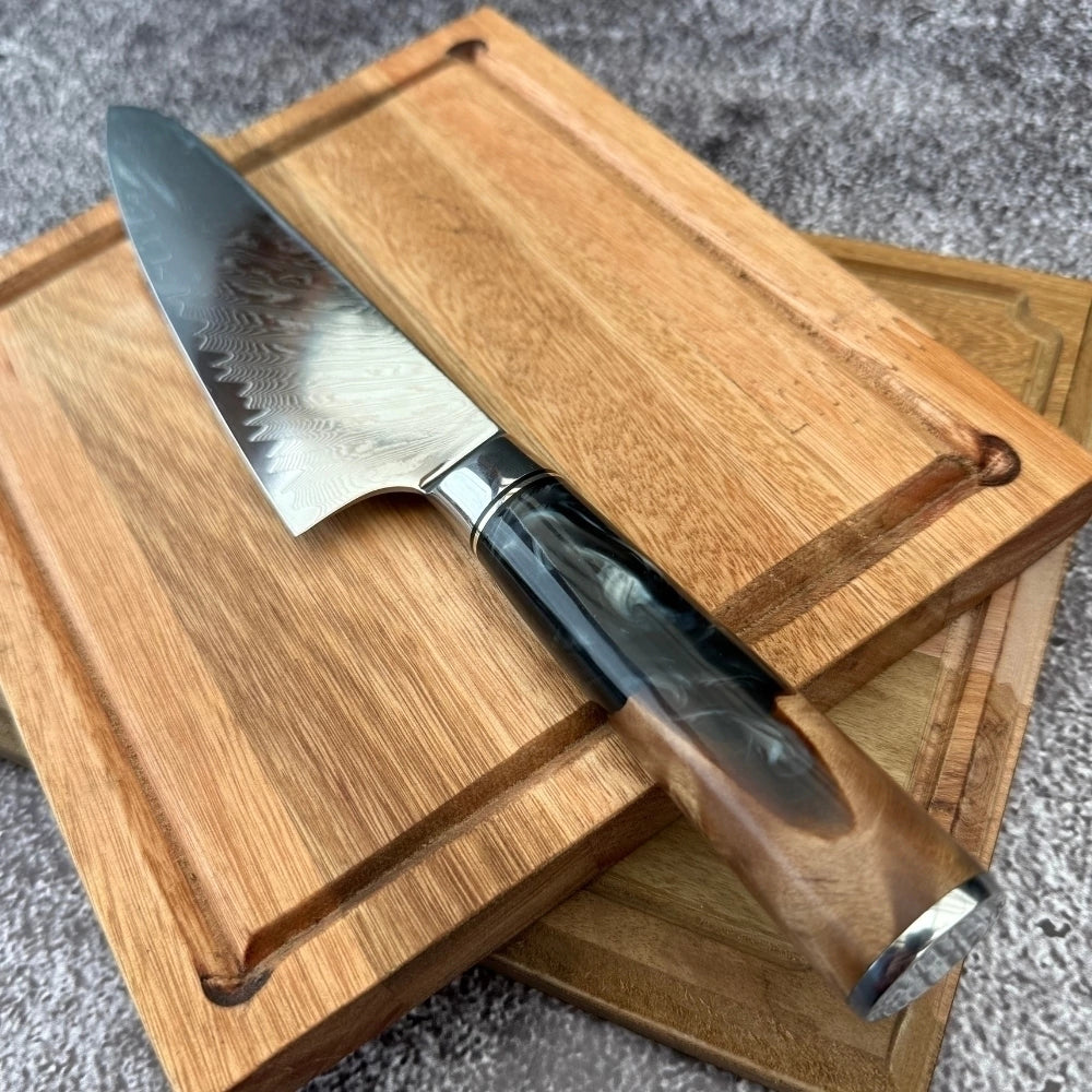 Cuchillo Gyuto Acero Damasco · Madera y Resina