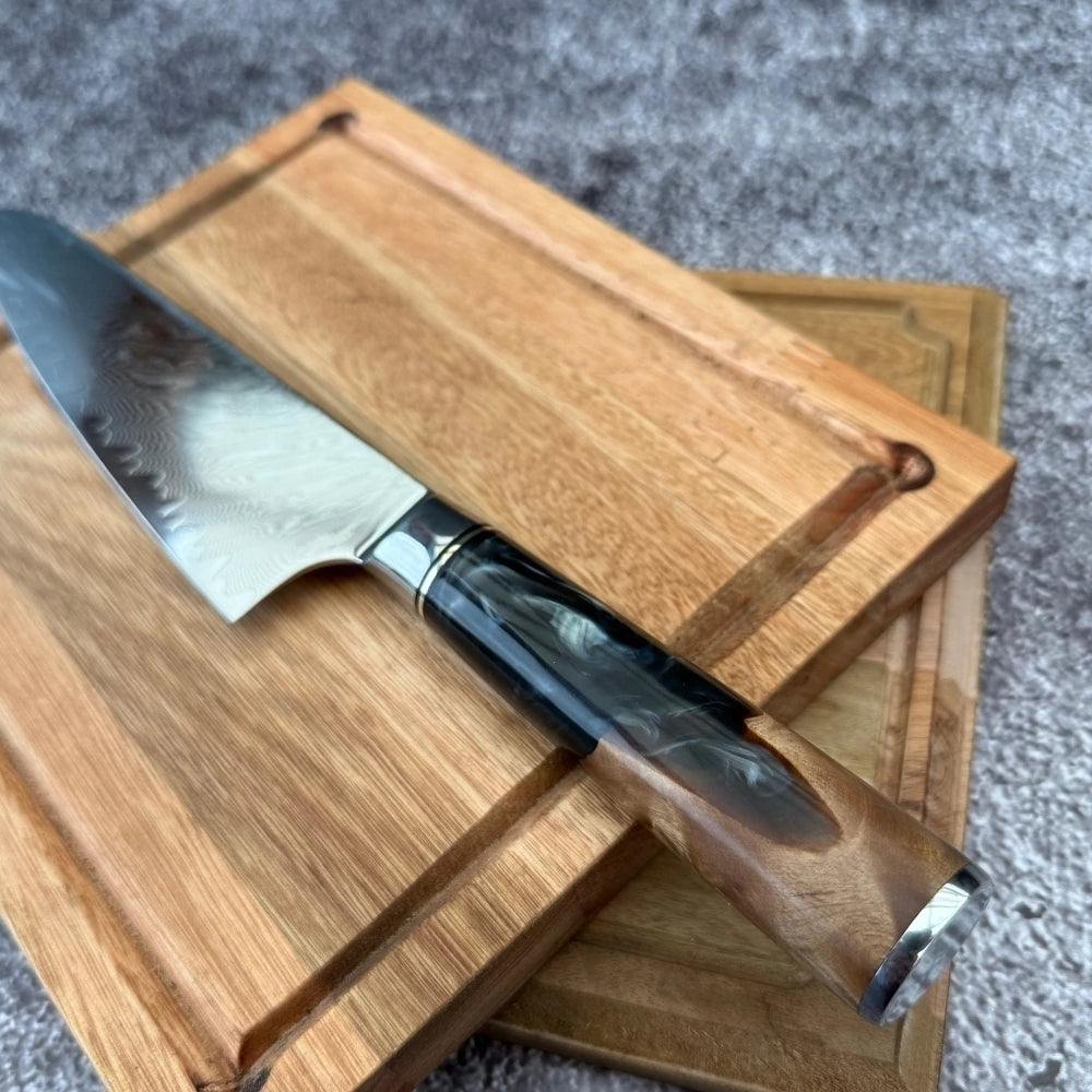 Cuchillo Gyuto Acero Damasco · Madera y Resina