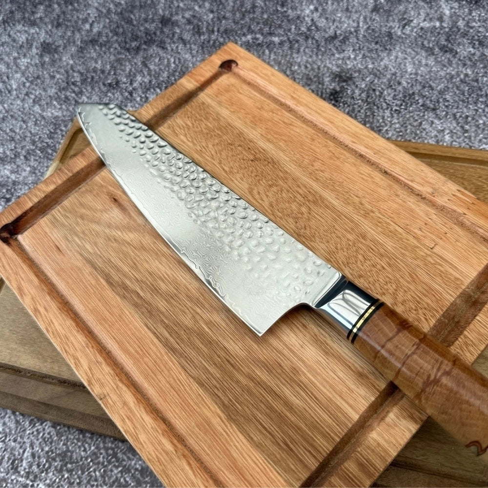 Cuchillo Acero Damasco Martillado · Madera Estabilizada