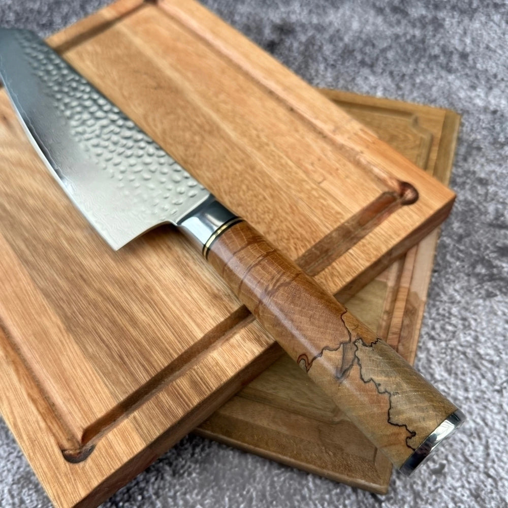 Cuchillo Acero Damasco Martillado · Madera Estabilizada
