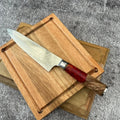 Cuchillo Acero Damasco · Madera y Resina Roja