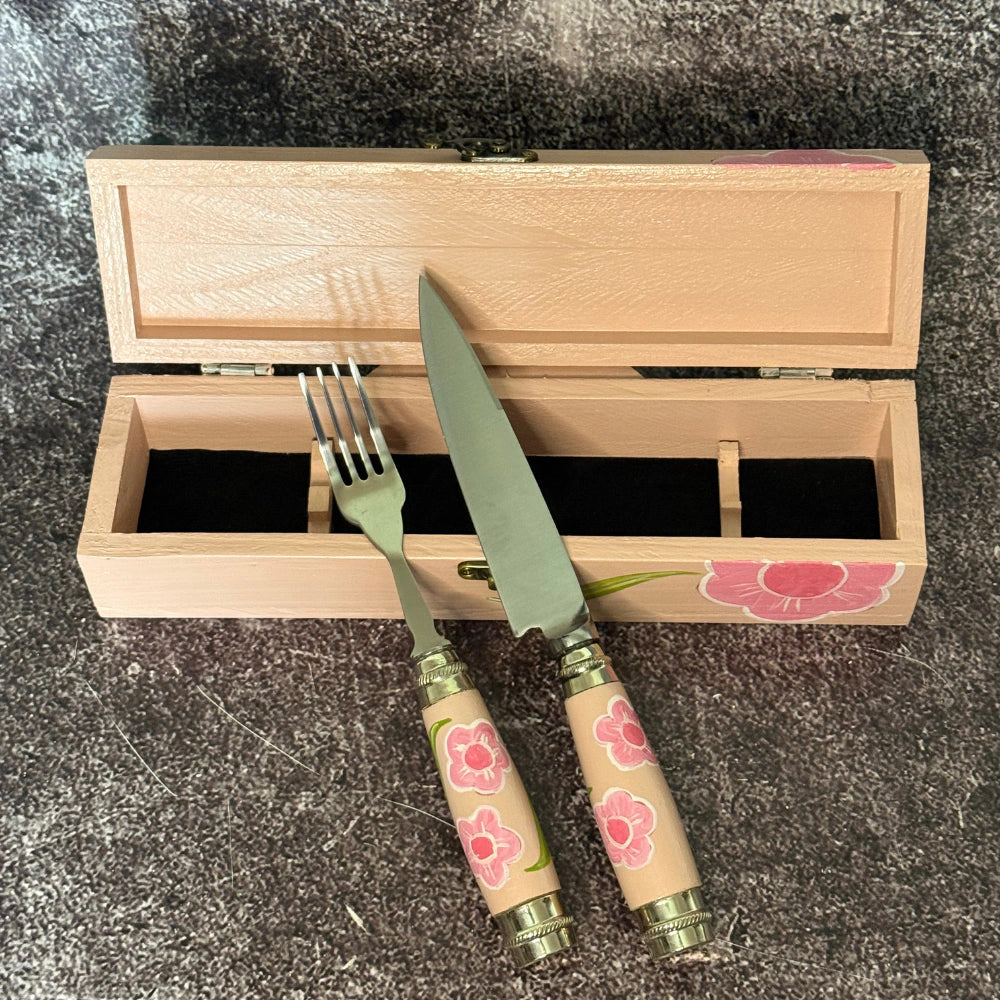Set de Mesa Premium · Madera Natural Floral Rosa