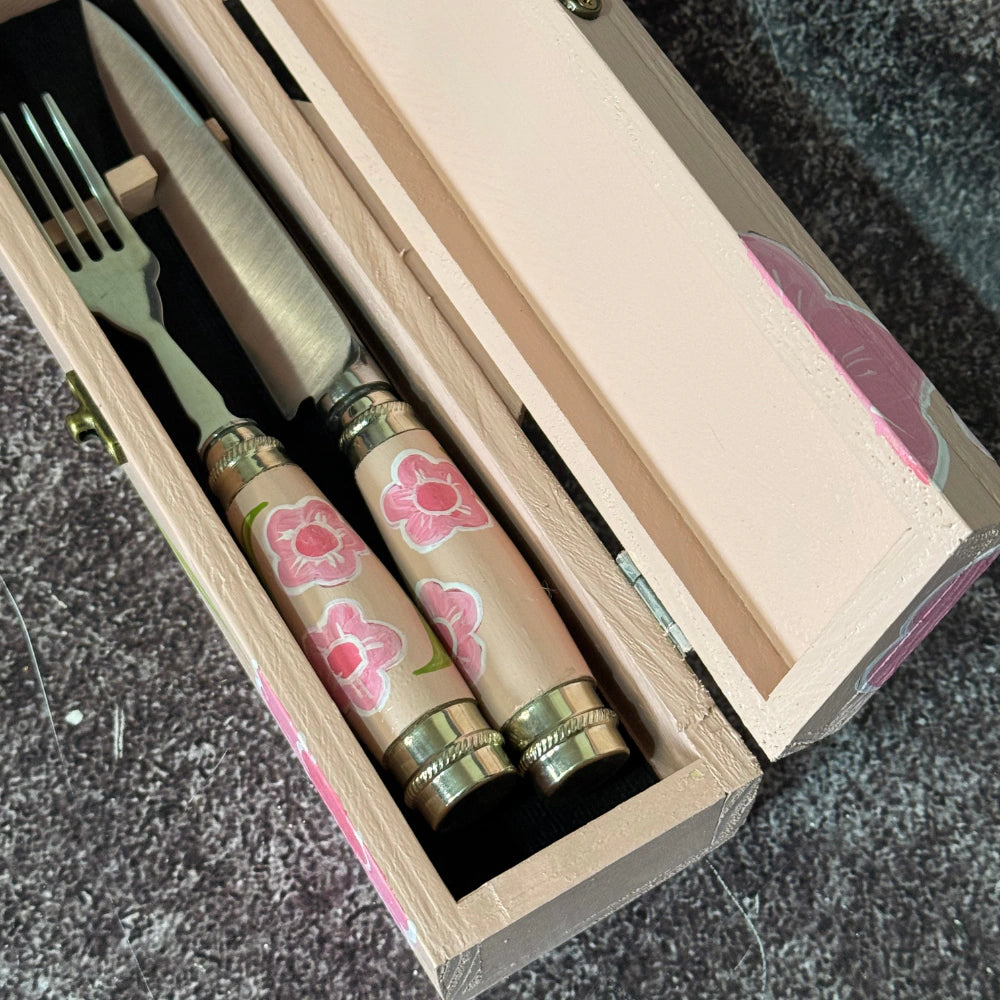 Set de Mesa Premium · Madera Natural Floral Rosa