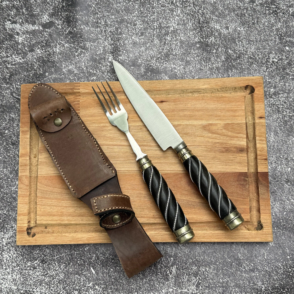Set de Mesa · Madera Galloneada Negra y Alpaca